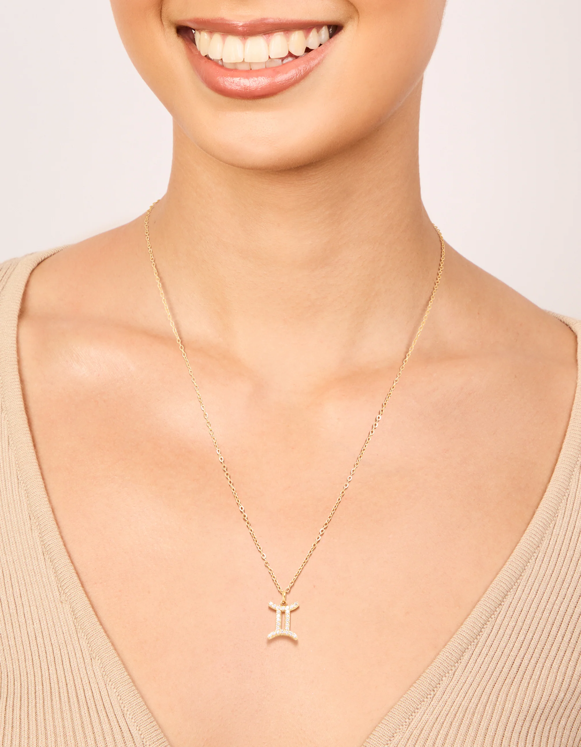Waterproof Gold Plated Stainless Steel Cubic Zirconia Gemini Zodiac Sign Necklace