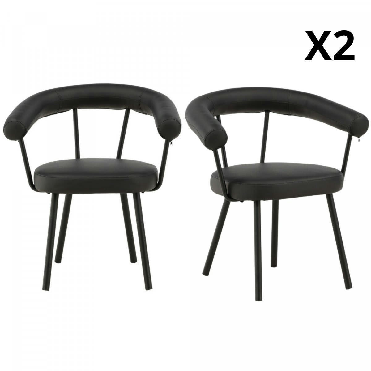 ILYES - Lot de 2 chaises contemporaines en simili noir