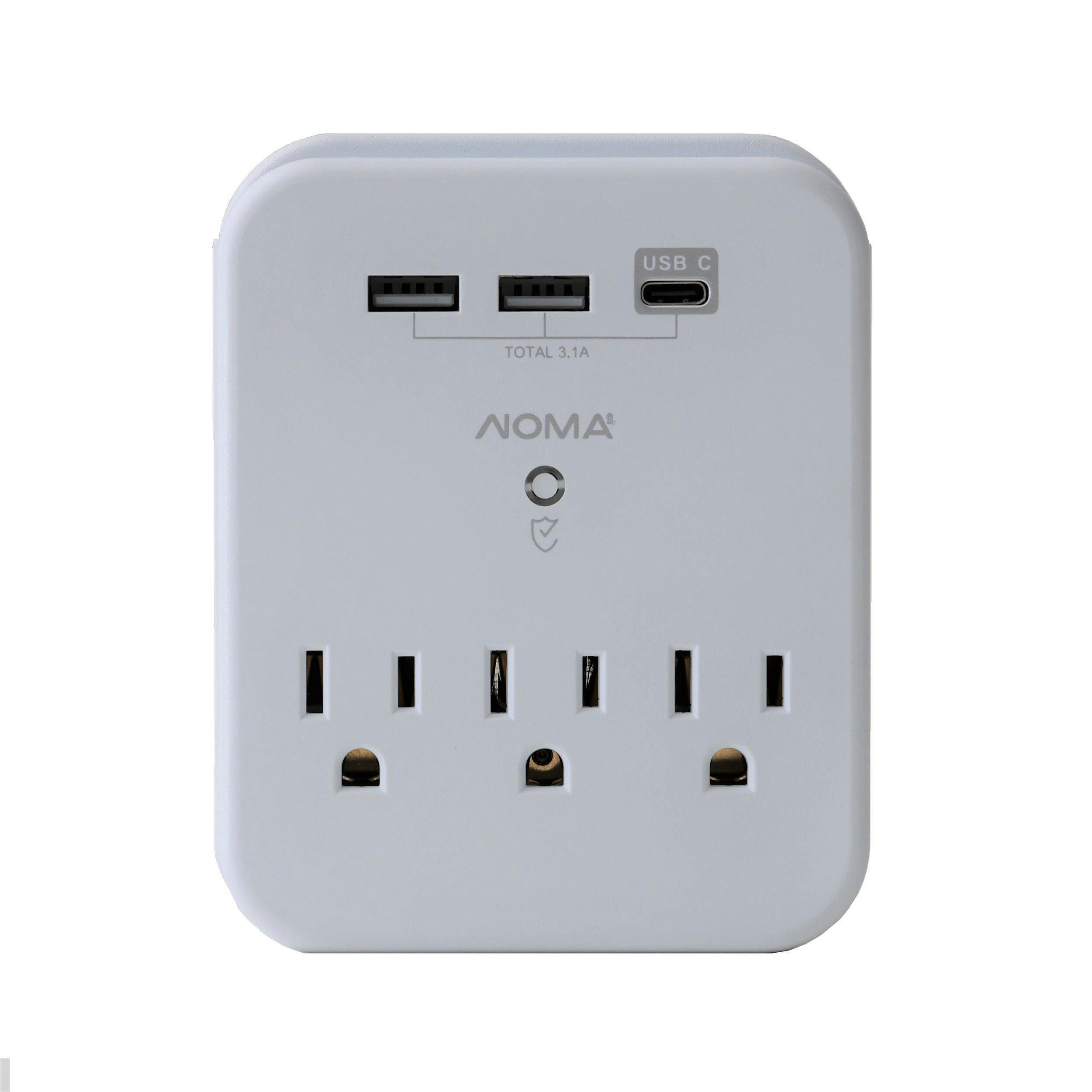 NOMA 3-Outlet 2 USB-A + USB-C Wall Block