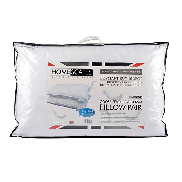 Lot de 2 oreillers en plumes et duvet d'oie, 50 x 75 cm - HOMESCAPES