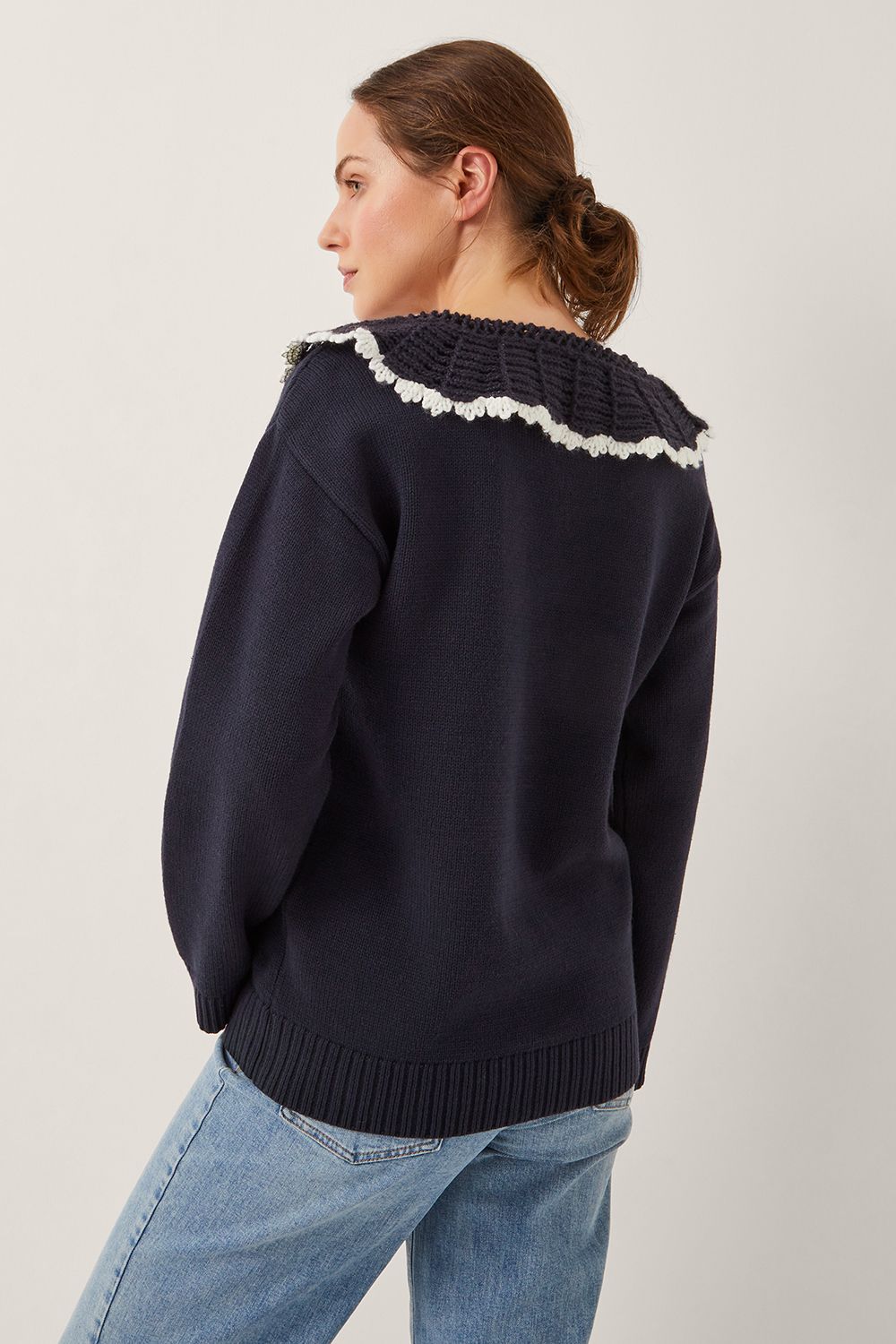 Monsoon Clay Collar V-Neck Jumper Blue
