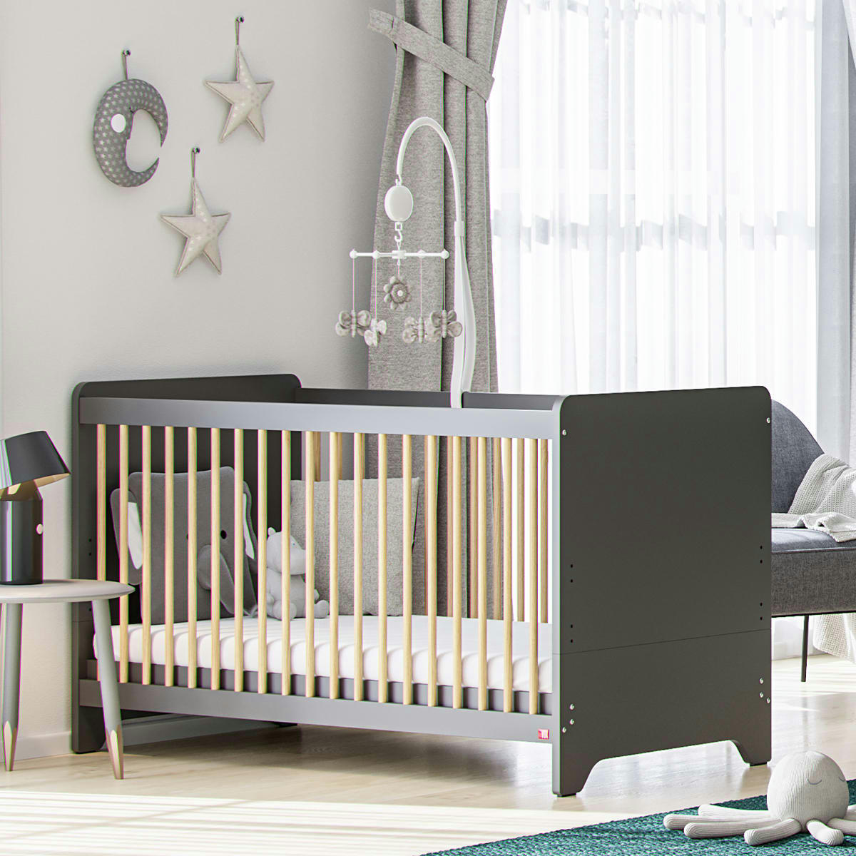 LEAF - Lit bébé 60x120 gris naturel