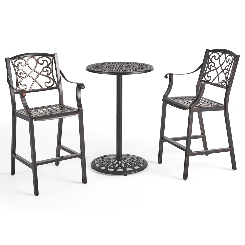 Waterbury Outdoor 26.75 Circular 3 Piece Aluminum Bar Height Set by Christopher Knight Home