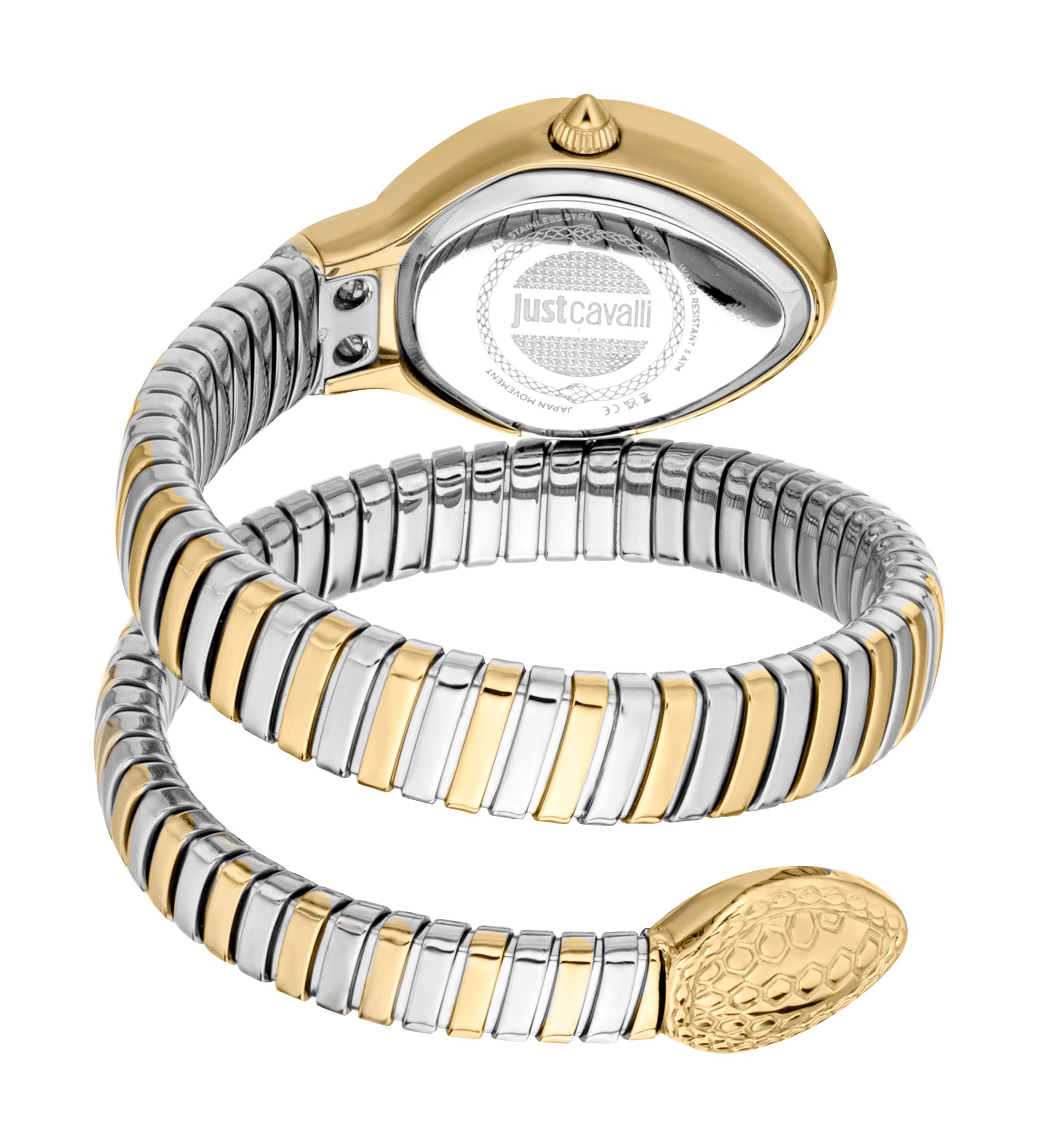 Just Cavalli Gold Color Case Dark Green Dial Two Tone SS Women's Snake Watch