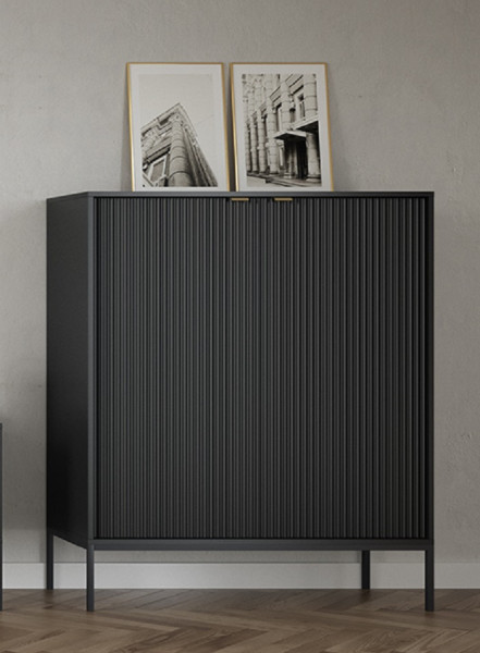 Komoda ryflowana do salonu NEW K104 - czarna   st. czarny