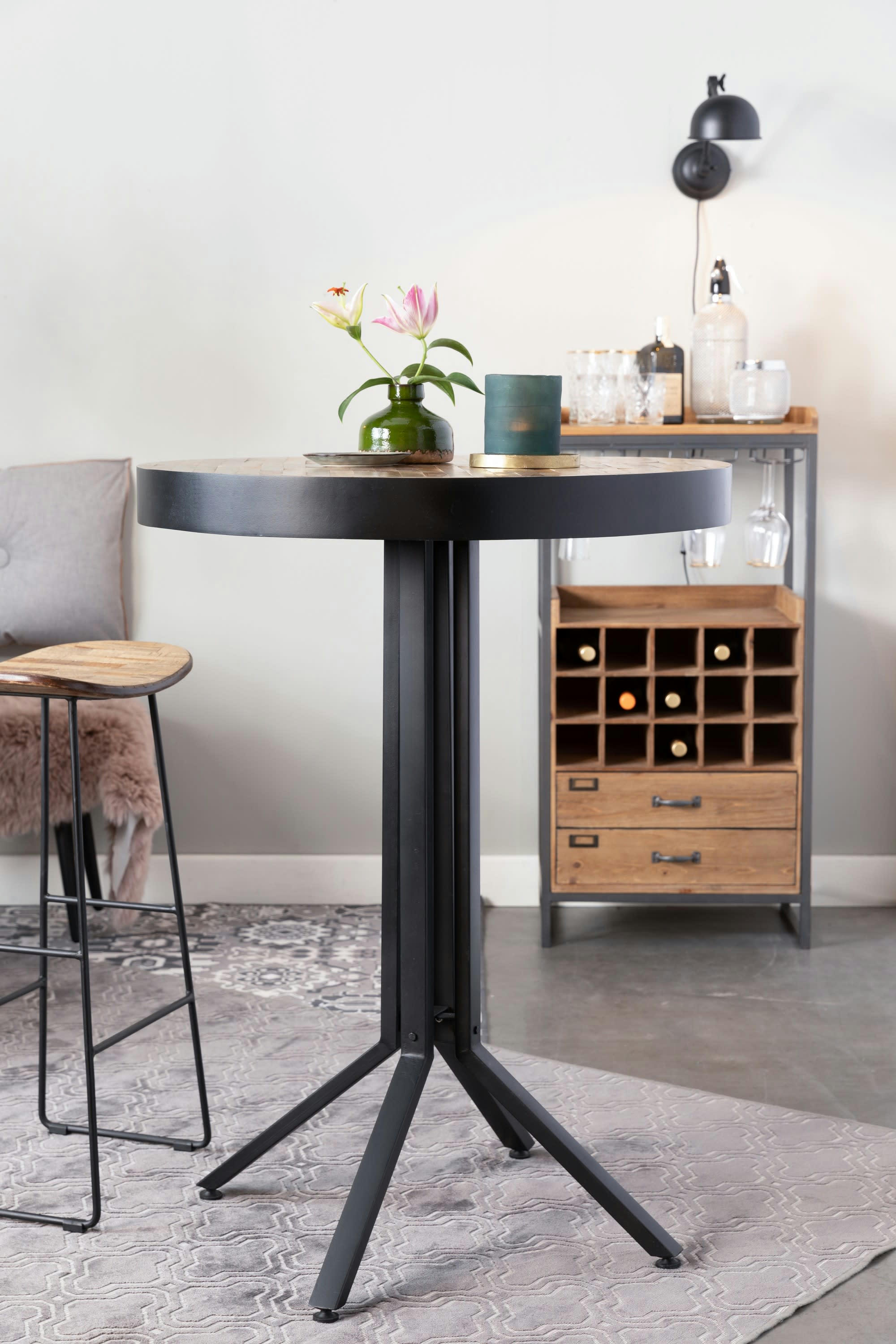 MAZE - Table de bar ronde en bois beige