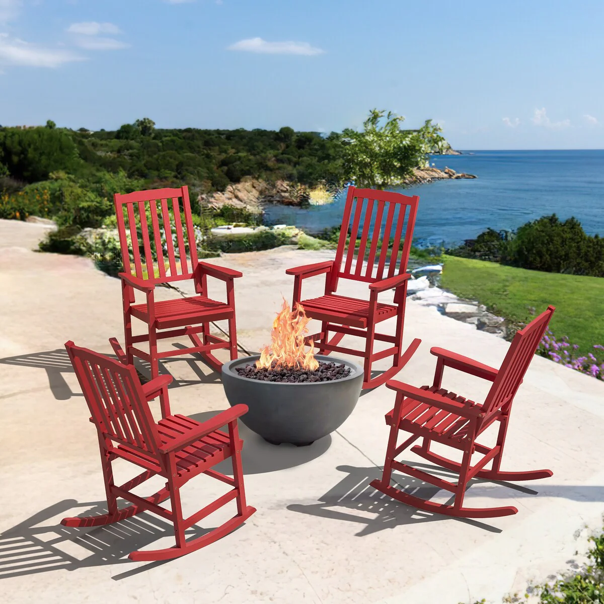 LUE BONA Acacia Wood Outdoor Rocking Chair, Traditional Porch Outdoor Rocker Chairs Set of 4 - 43 H