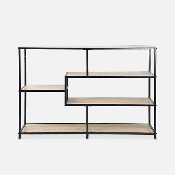 Etagère en métal noir et décor bois - Loft - bibliothèque 5 niveaux. L 114 x l 33 x H 78cm