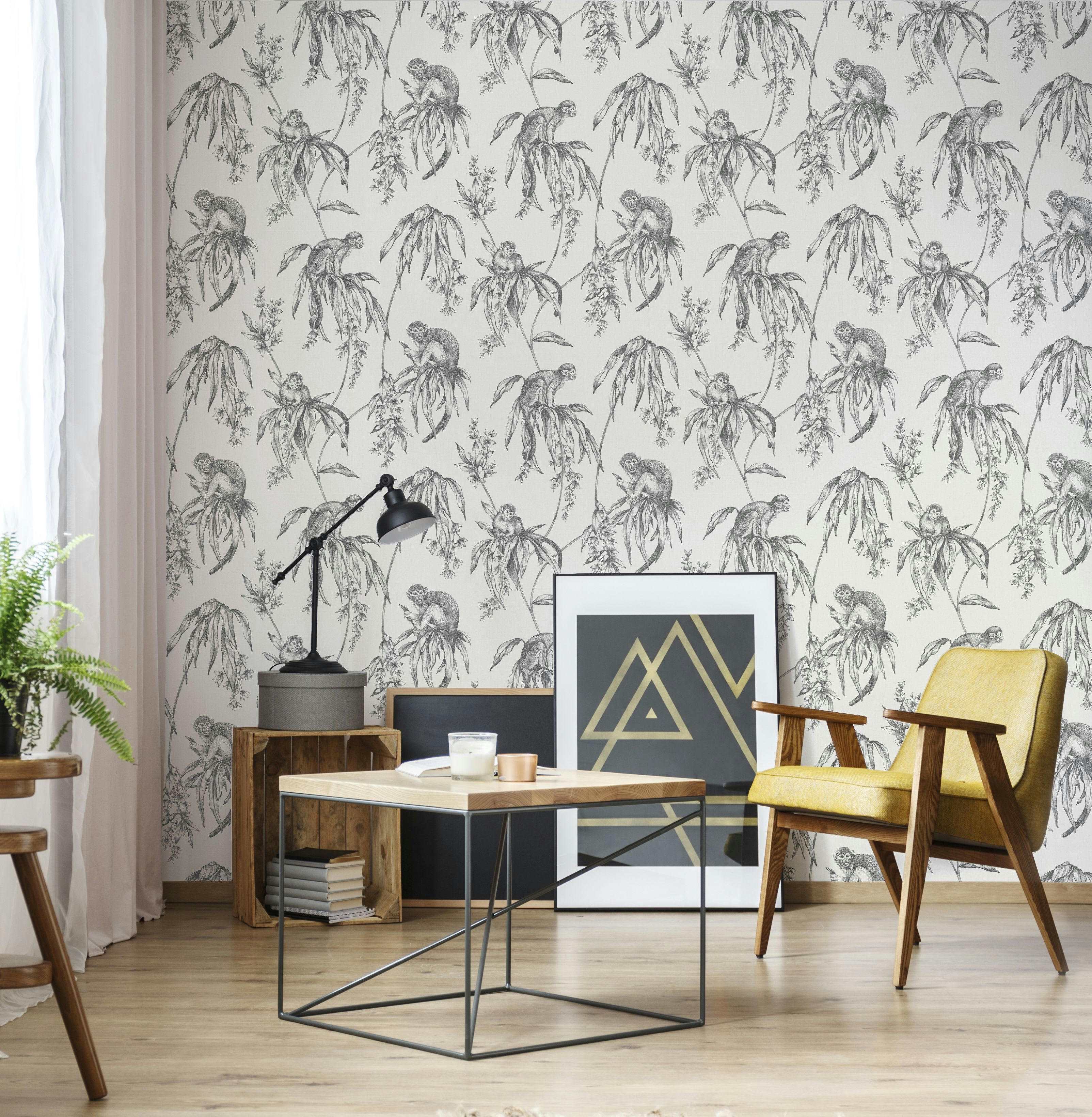 - Papier peint intissé singe sapajou facétieux gris 1005x52cm