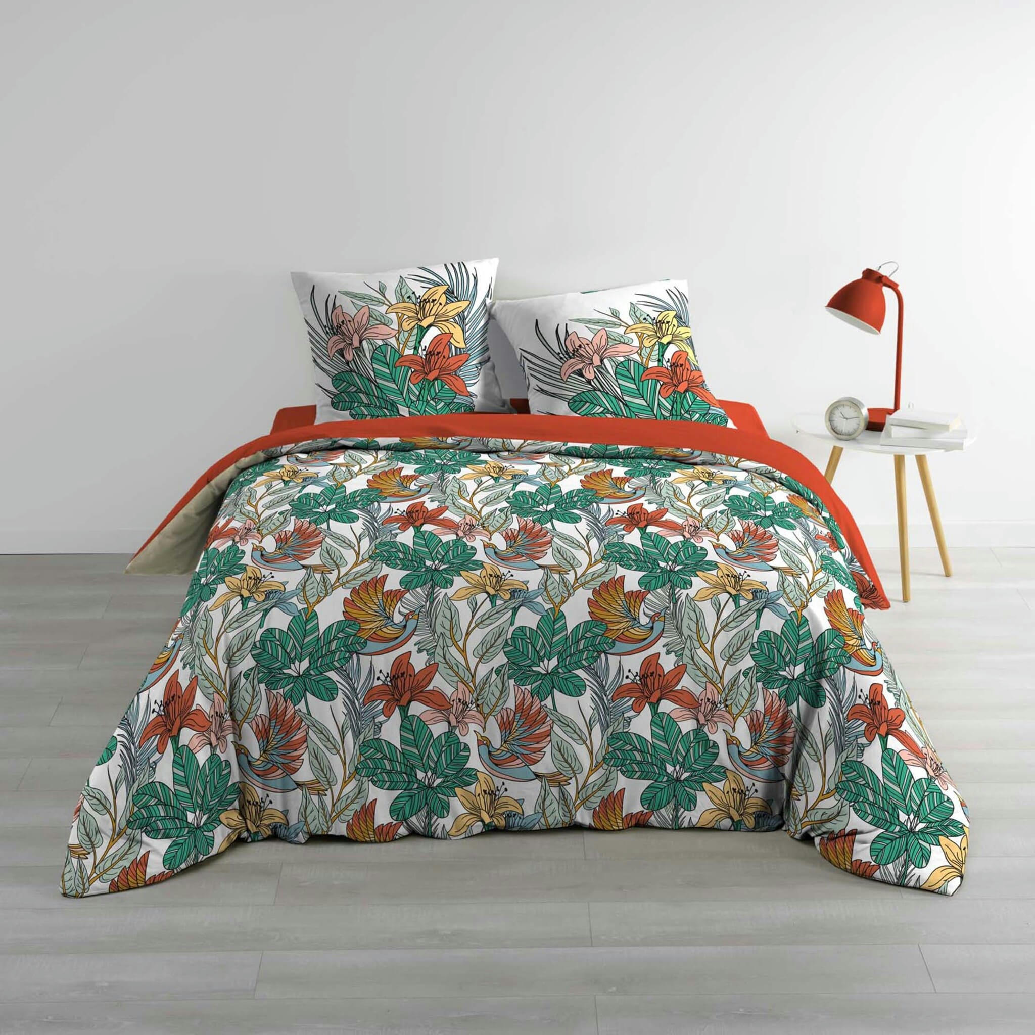 - Parure de couette 100% coton 57 fils imprimée 260x240 2 taies