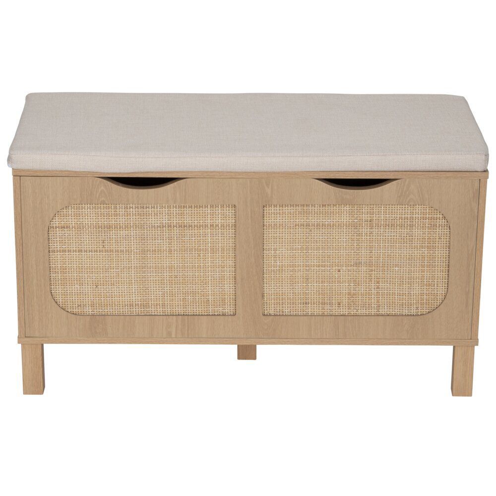 Banc de rangement en bois et rotin Kanna 2 cases 80x35xH45cm