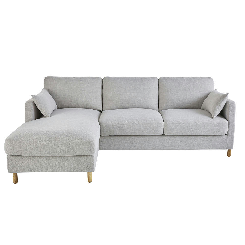Julian - Canapé d'angle gauche convertible 5 places gris clair, matelas 14 cm