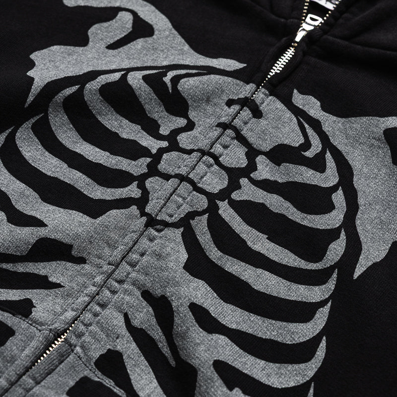 A Bathing Ape Skeleton Shark Heavy Washed Full Zip Hoodie - Black