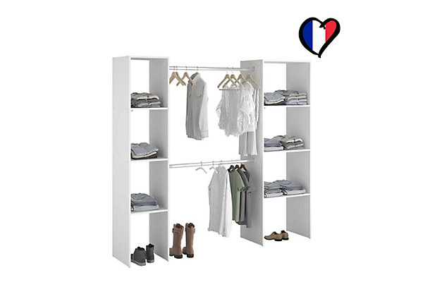 Dressing blanc 6 étagères, 2 penderies 198 x 40 x 180 cm - ELYSEE