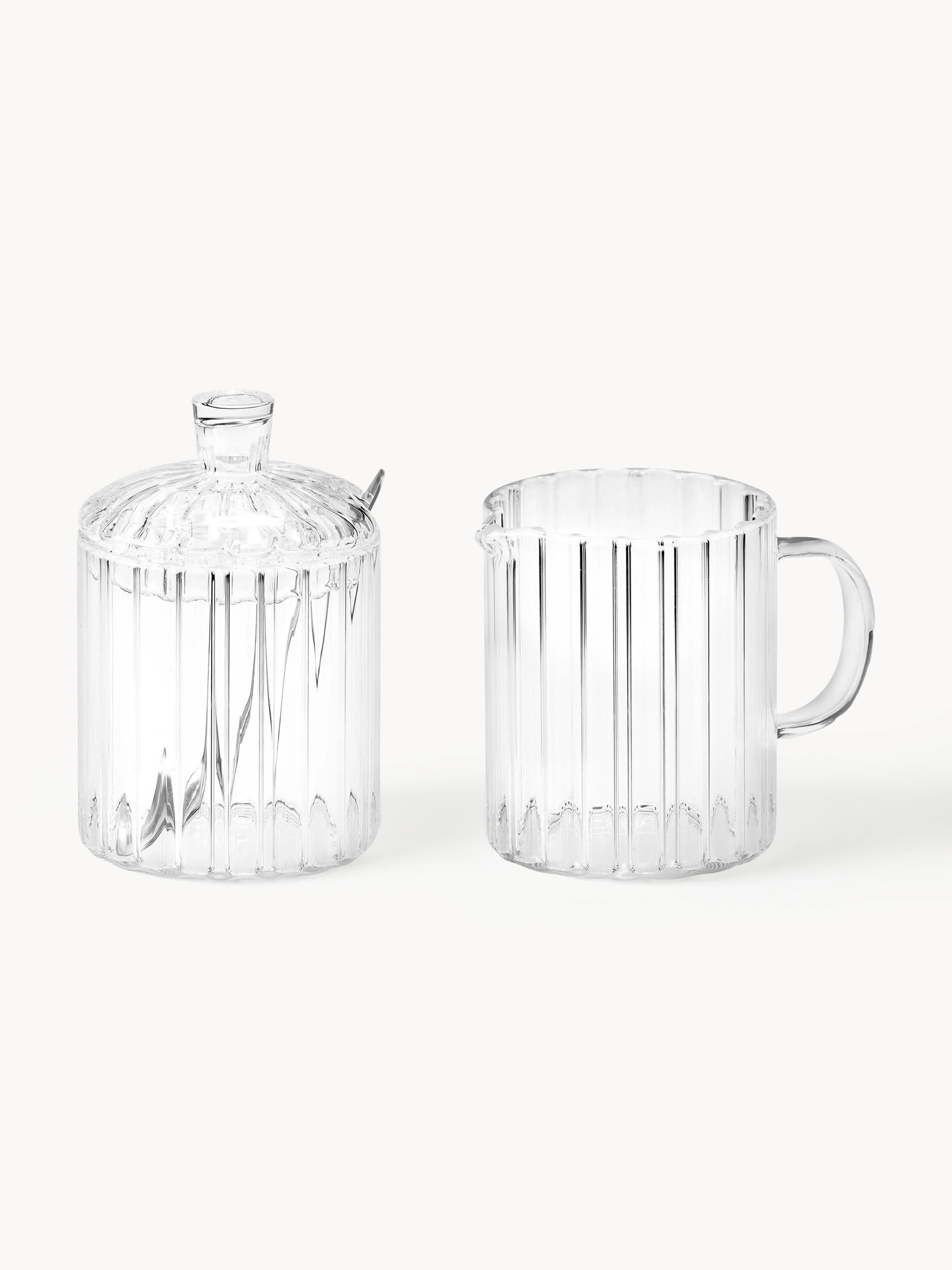 Milchkännchen und Zuckerdose Brilia aus Glas, 3er-Set