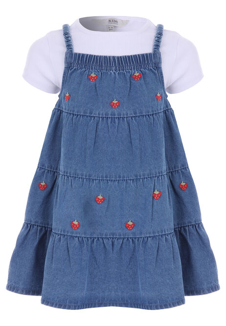 Younger Girl Blue Denim Strawberry Dress & T-Shirt Set
