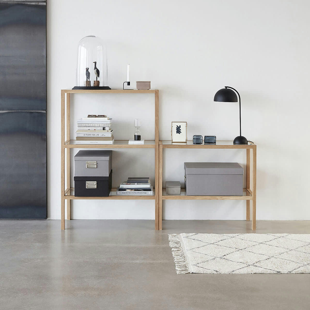 RHOMB - Tapis en coton blanc et gris  90x150cm