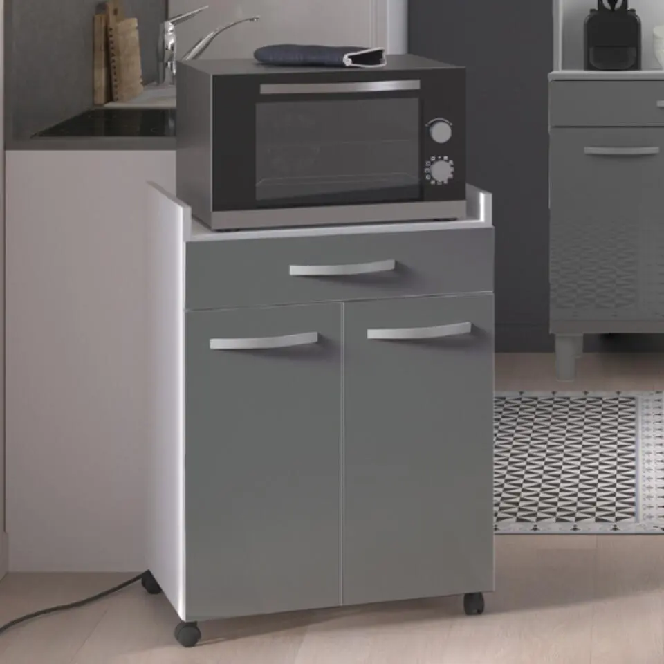 Microgolfkastje Eko met wieltjes - 2 deuren & 1 lade - hoogglans grijs