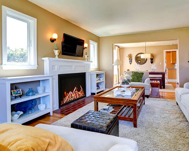 Amantii Smart 48&rdquo; Fireplace &ndash; includes a steel trim, glass inlay, 20 piece log set with remote and cord