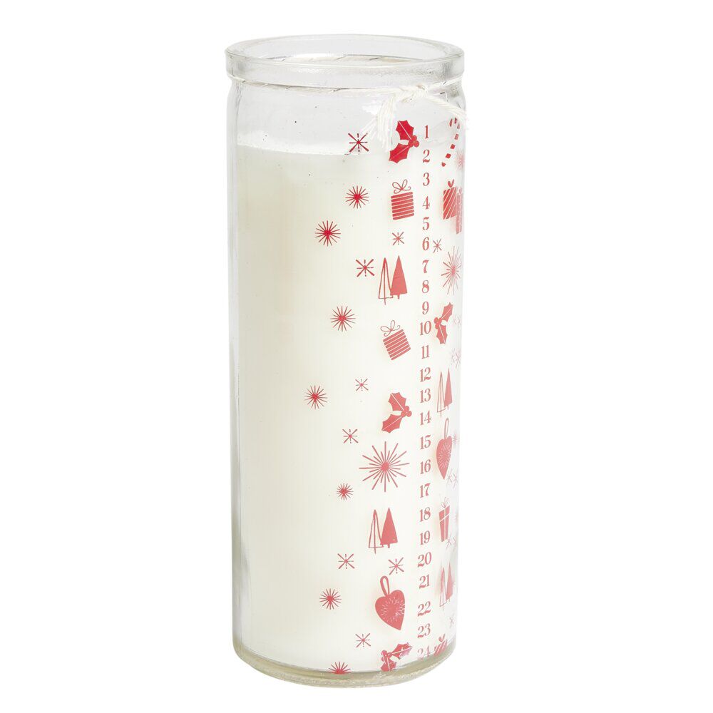 Bougie de No&euml;l calendrier de l'avent dans verre senteur pomme cannelle 60H - Ø6xH17,5cm