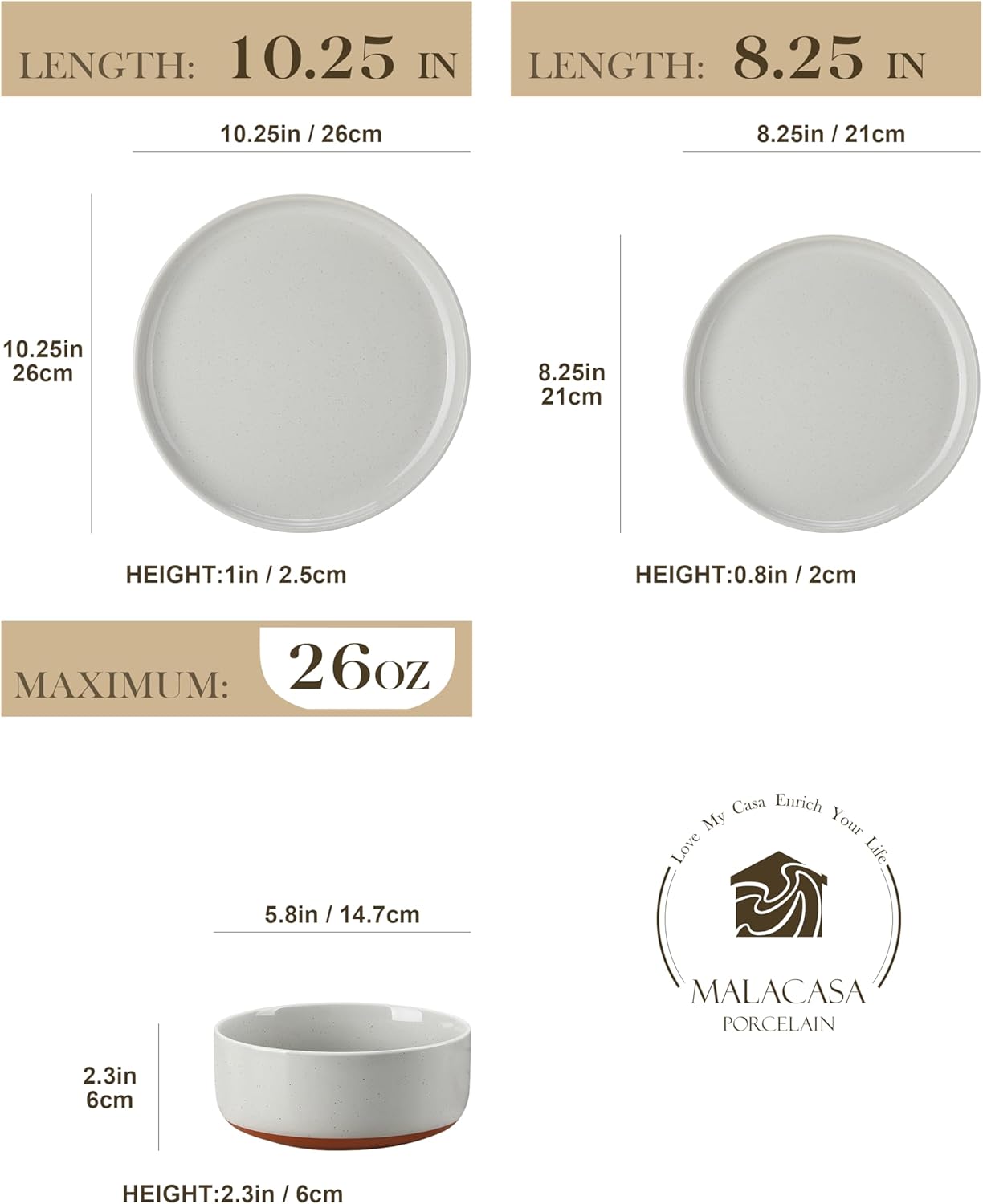 MALACASA Plates and Bowls Sets, 18 Pieces Modern Ceramic Dinnerware Set for 6 Kitchen Dinner Set Stoneware Dishware Dishes Set Microwave and Dishwasher Safe, Grey, Series TARA