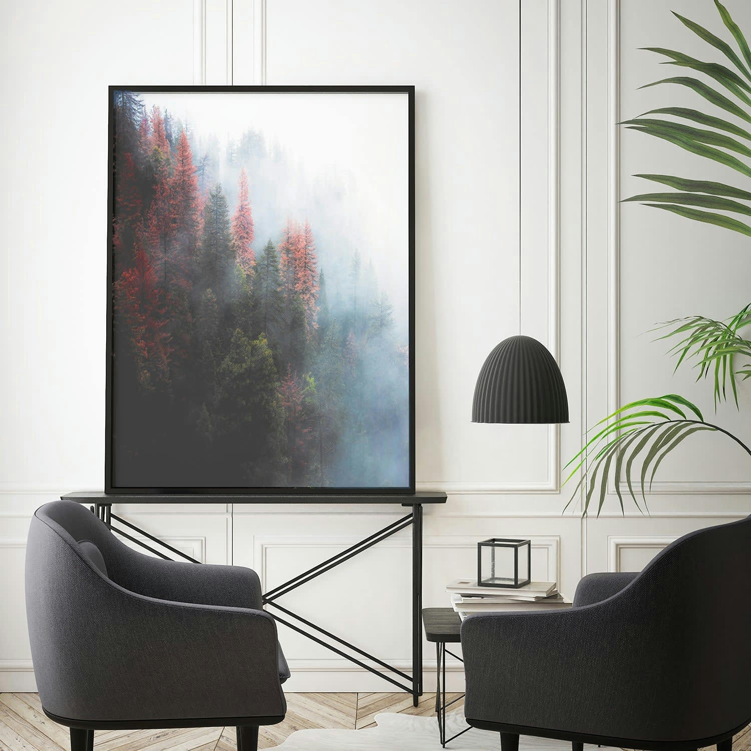 BOSQUE - Affiche avec cadre noir - Forêt brumeuse - 50x70