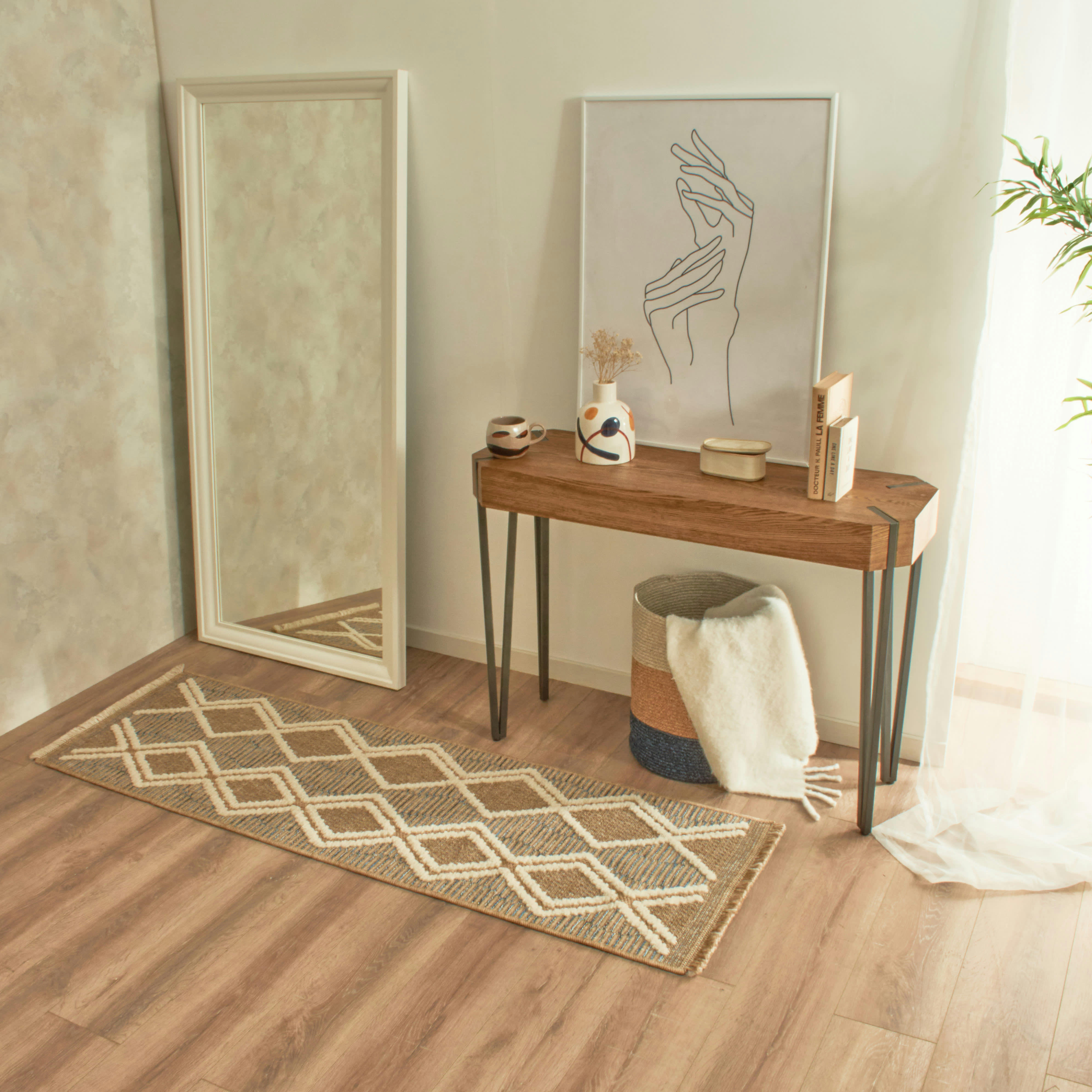 TULUM - Tapis intérieur et extérieur aspect jute scandinave bleu - 60x180