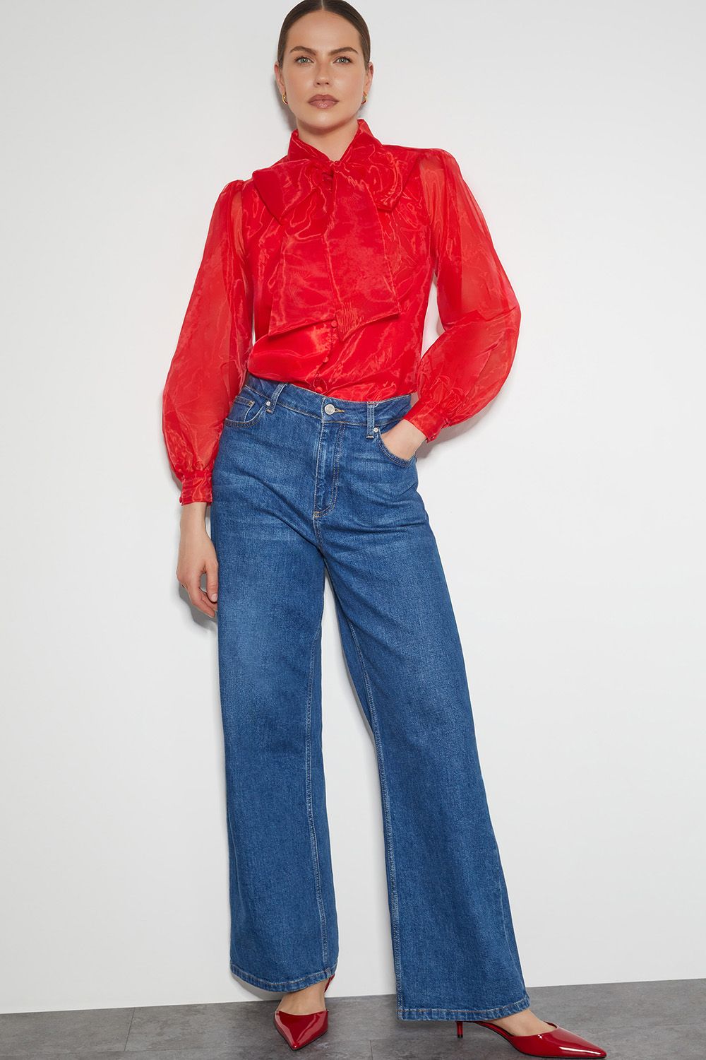 Monsoon Rosa Organza Pussybow Blouse Red