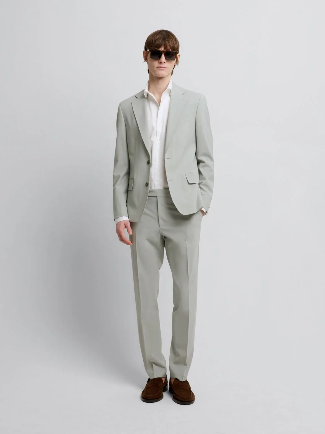 Costume 2 pièces slim en laine mélangée vert amande