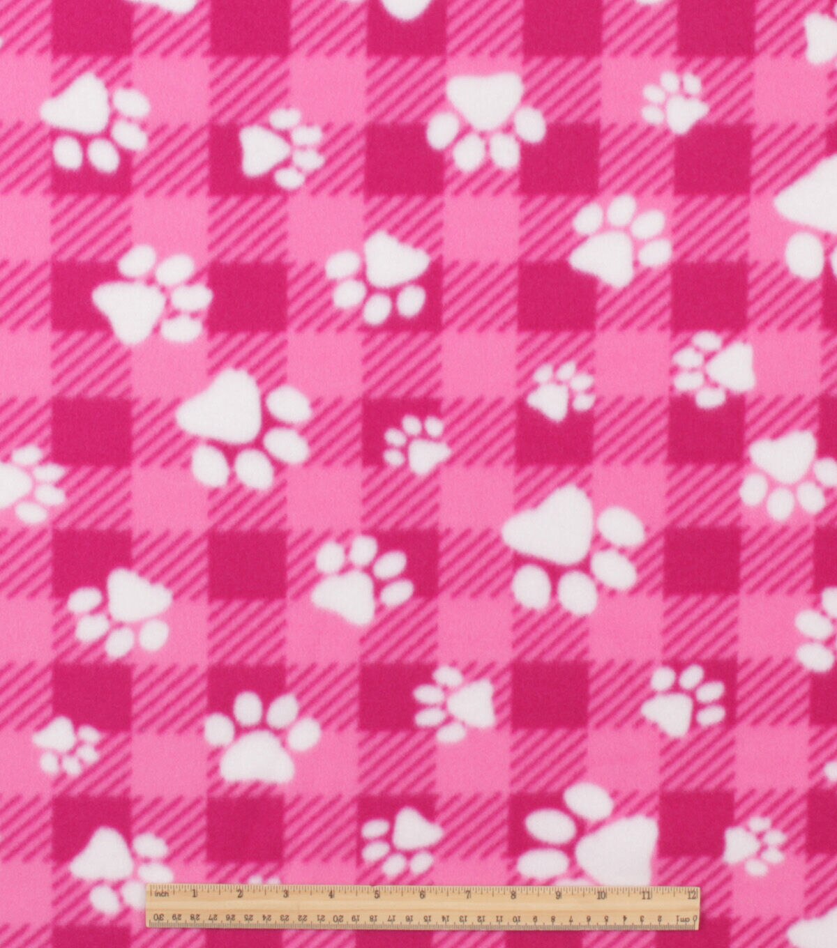 Dog Paw on Pink Buffalo Check Blizzard Fleece Fabric
