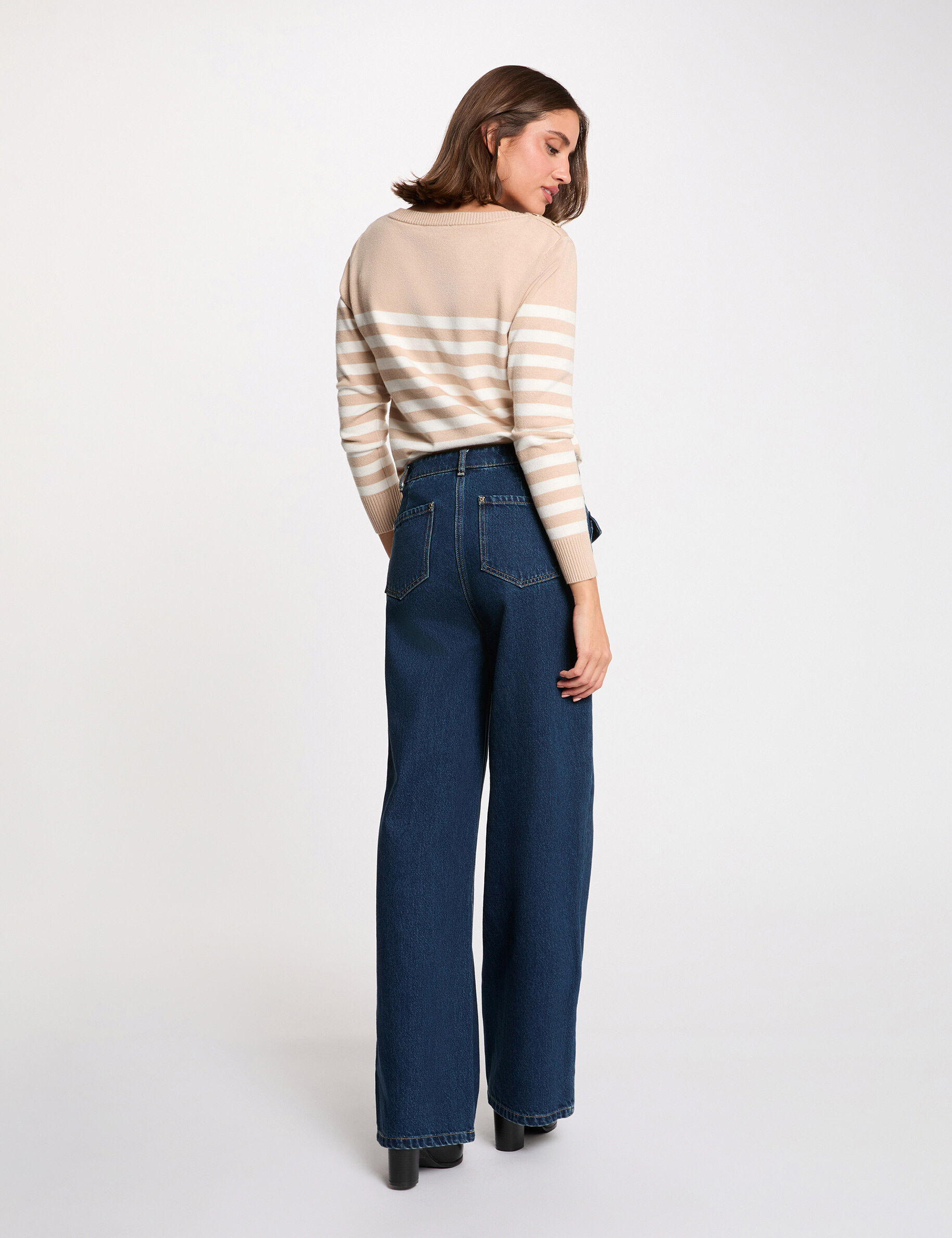 Striped Embroidered Sweater Light Brown Women