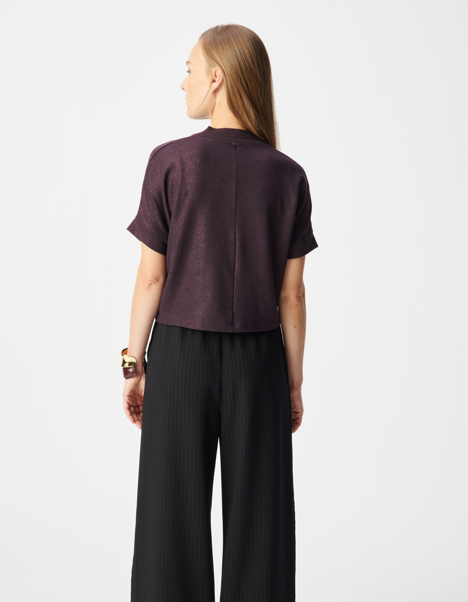 Tee-shirt manches courtes bordeaux pailleté Femme