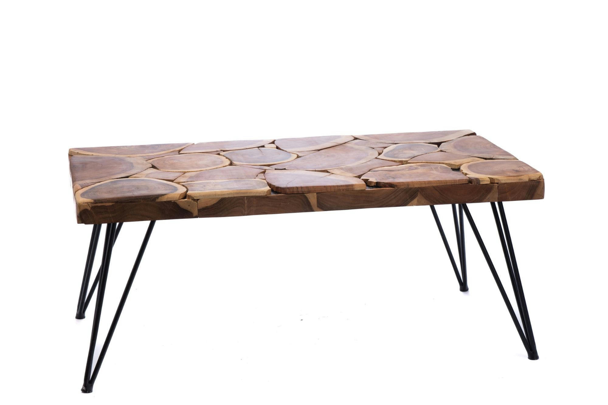 CALYSTE - Table basse rectangulaire en bois pieds métal inclinés L110
