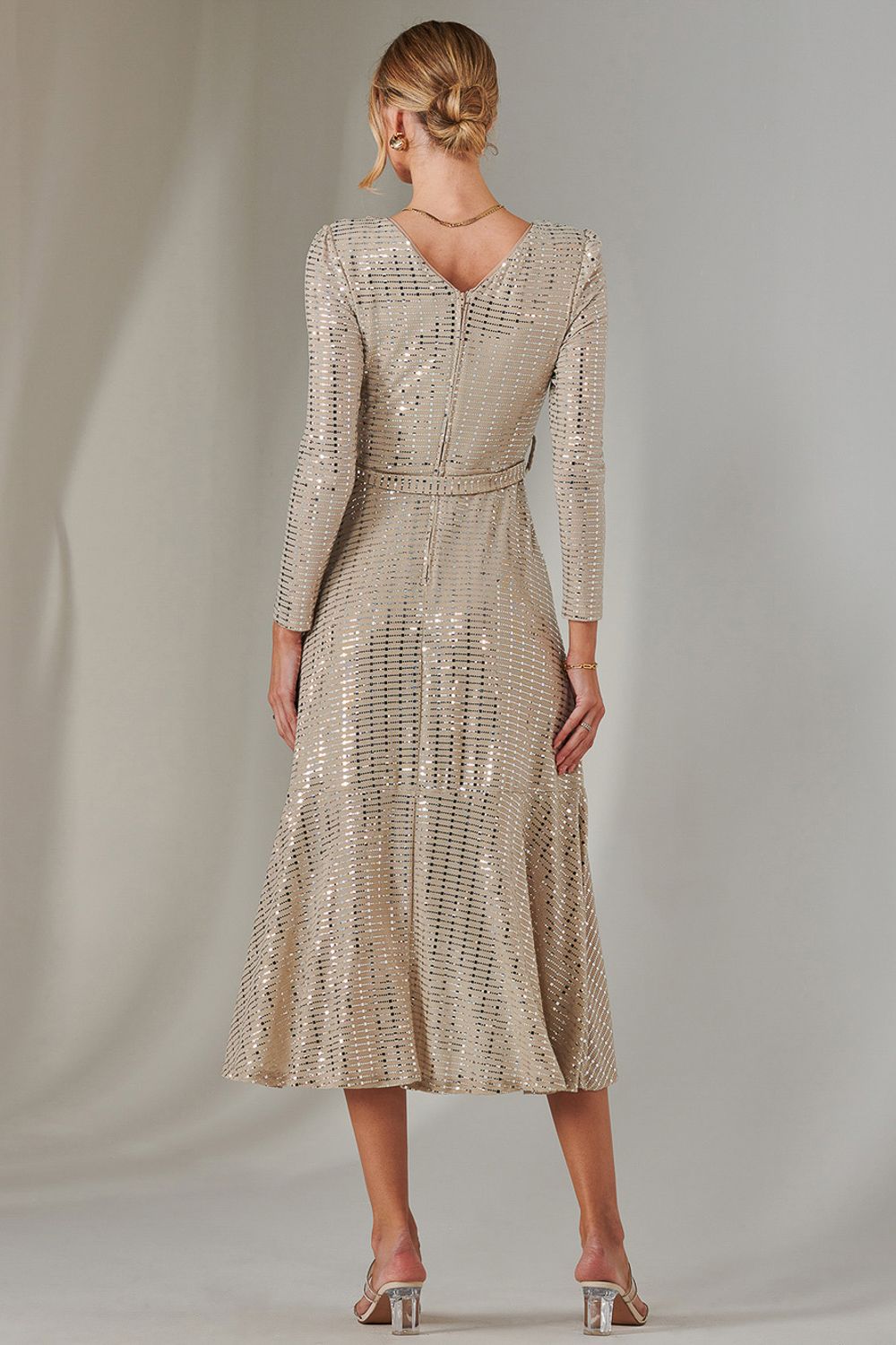 Jolie Moi Long Sleeve Metallic Spot Maxi Dress