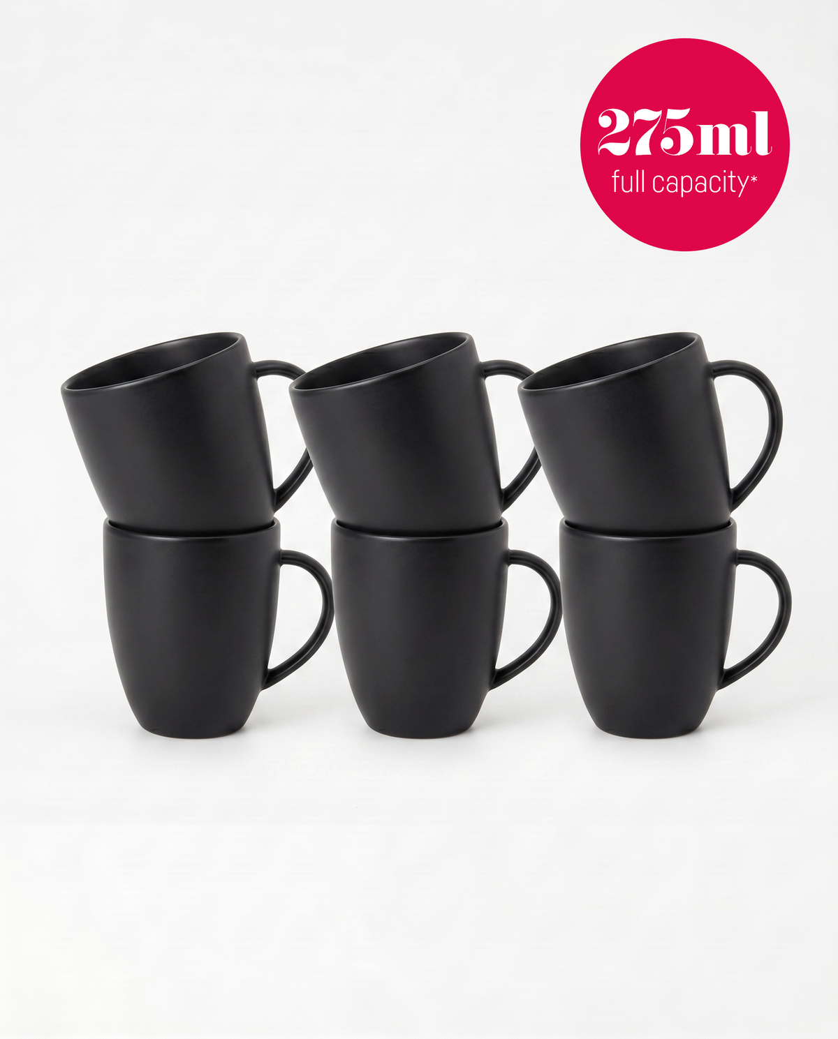 vtwonen - Basic - mokken set van 6 - porselein - mat zwart - 275 ml