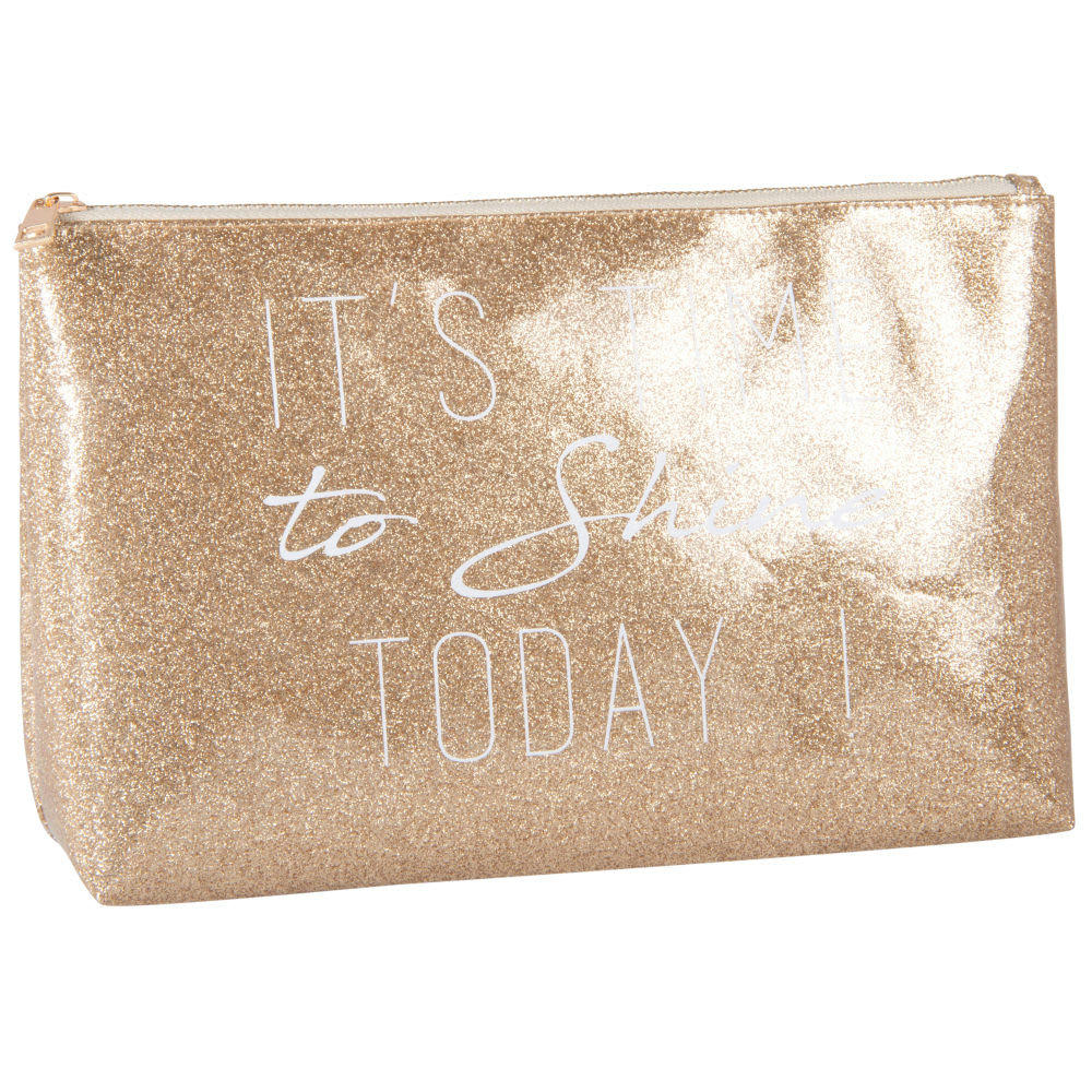 - Trousse de toilette à paillettes dorées imprimé blanc