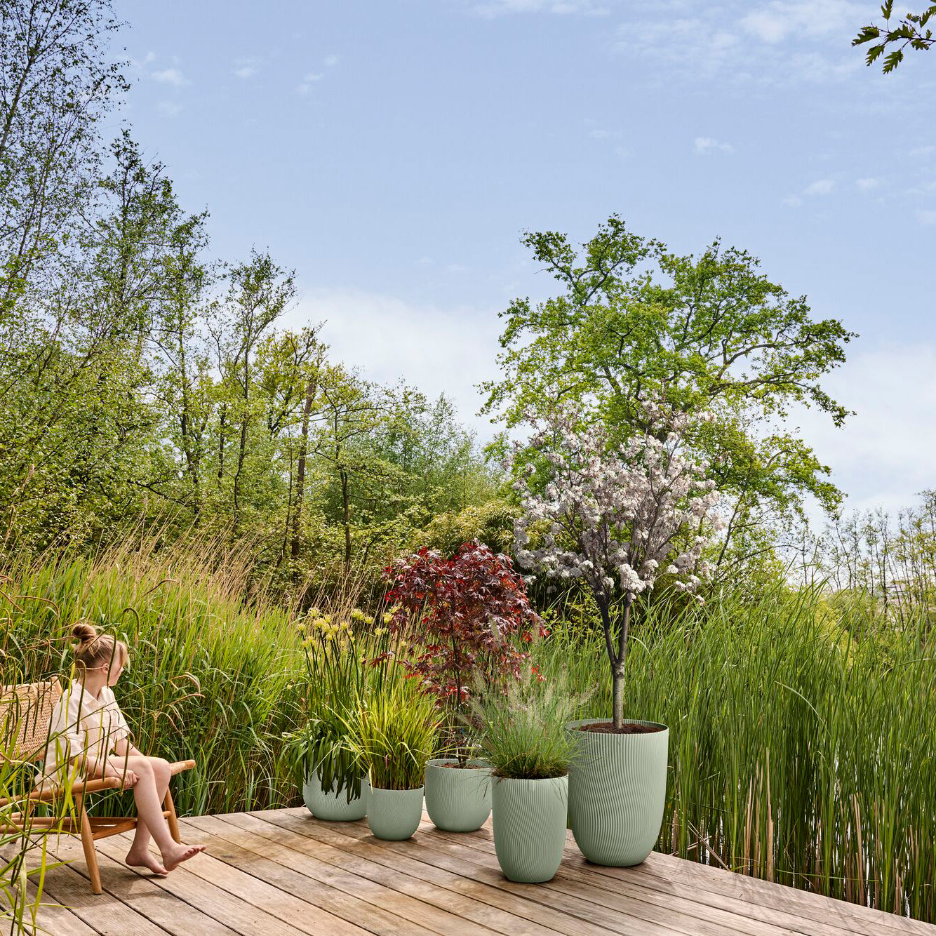 Elho Sereh Rond - Groen - Ø 59 x H 51 cm - Binnen en Buiten - 100% ger