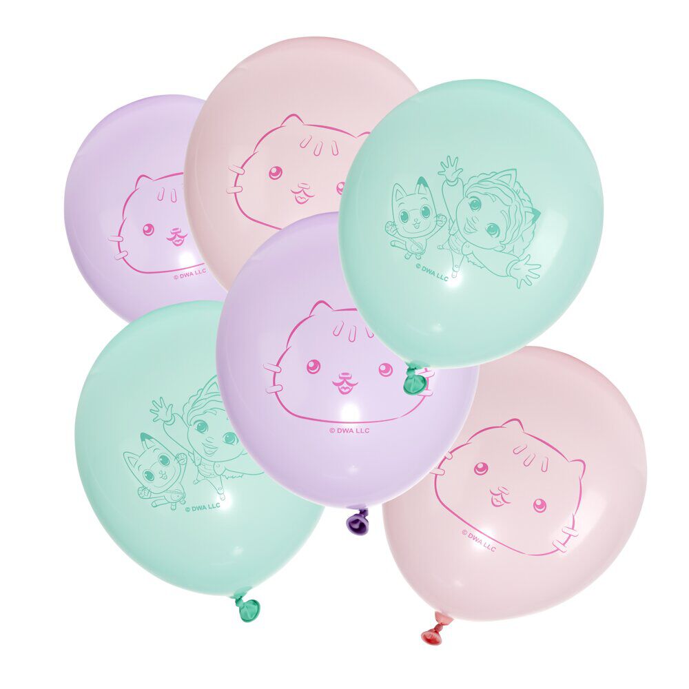 Ballon Gabby Chat x6 baudruche latex rose vert violet 13x17cm