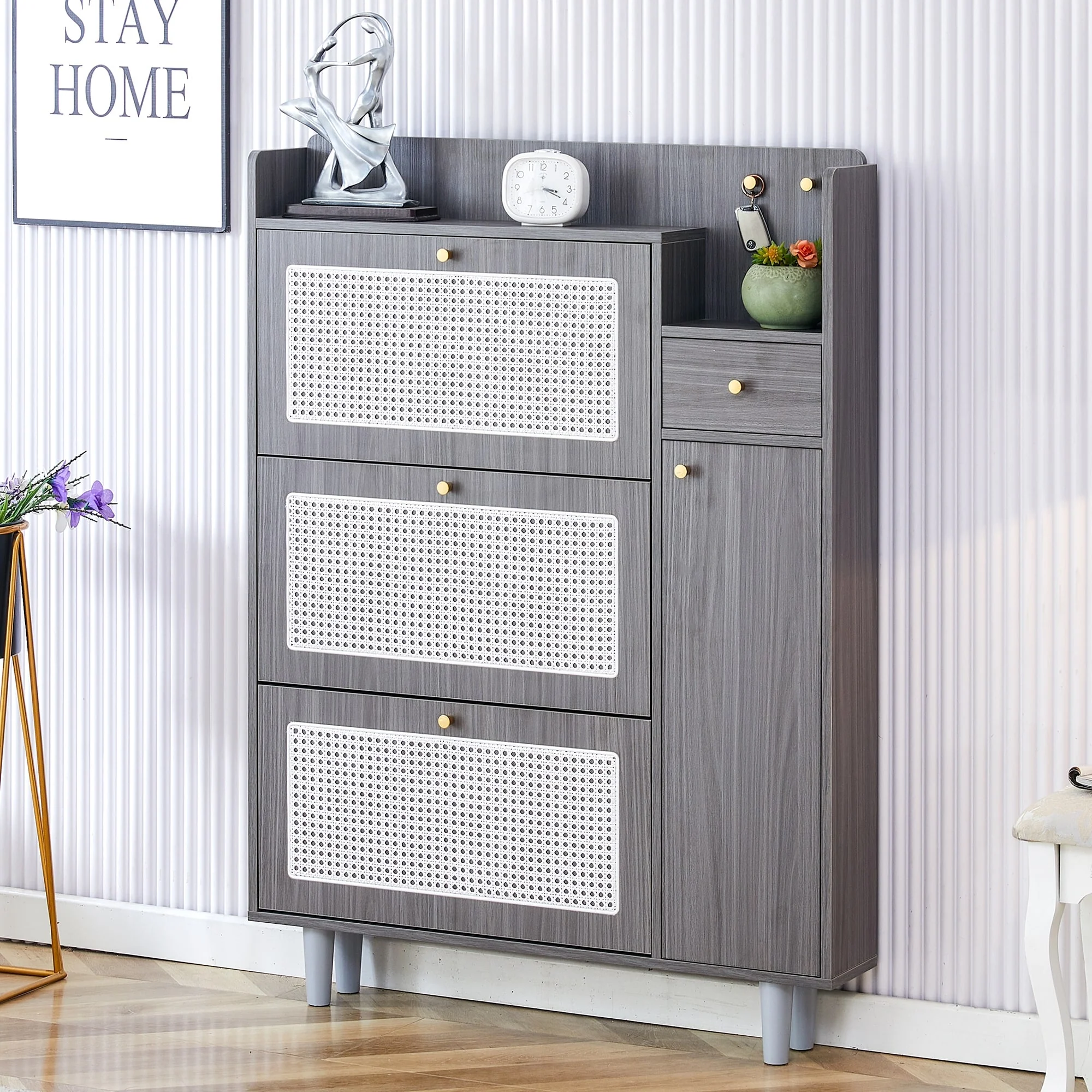 Modern Minimalist Storage Cabinet, Rattan Shoe Cabinet, Bed Top Cabinet, Small Home Furniture, For Corridors And Living Rooms