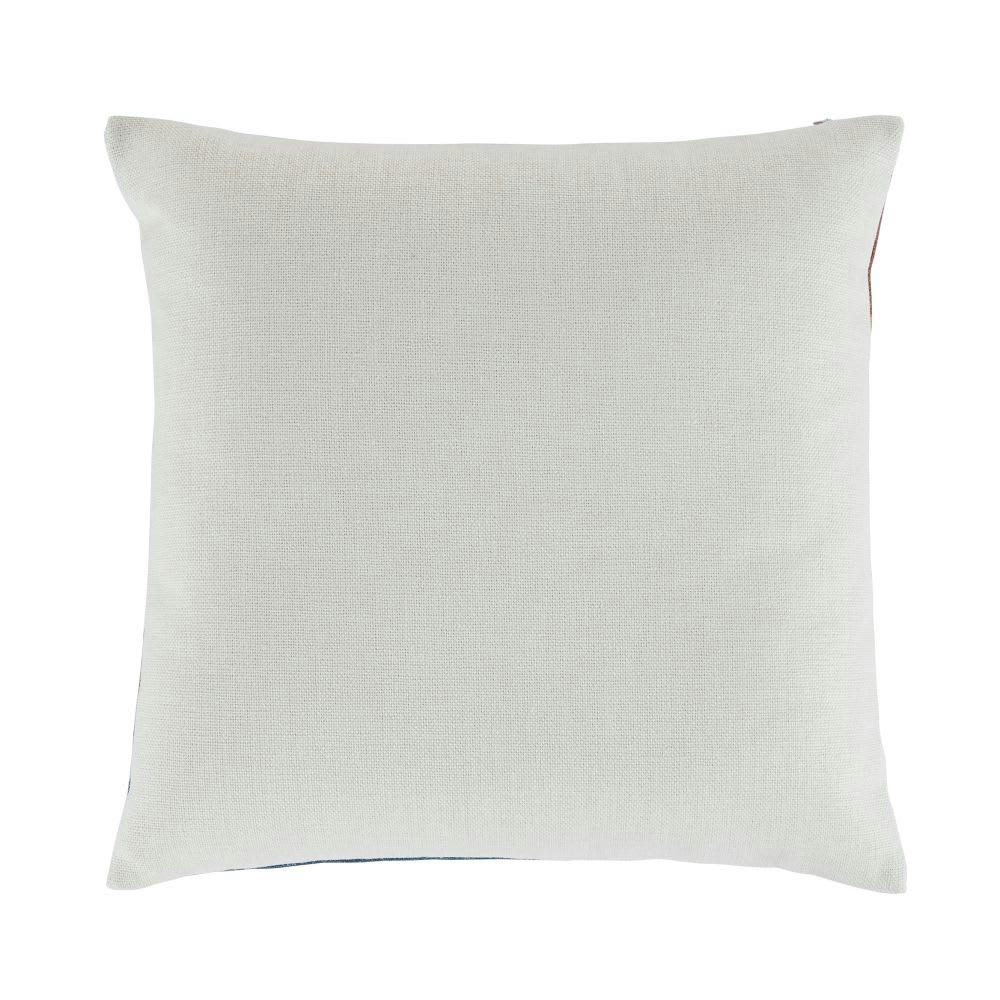 CAETANA - Coussin vert kaki, écru, jaune moutarde et terracotta 45x45