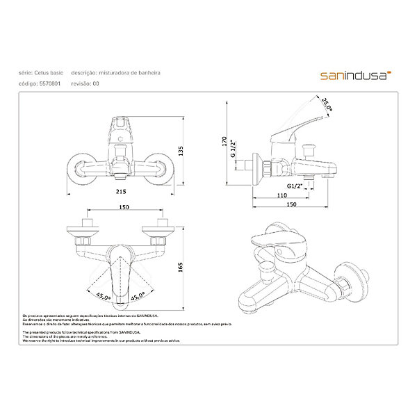 Pack mitigeur mural pour baignoire fonction douche SANINDUSA Cetus Basic chromé livré avec flexible 1,75m douchette et support
