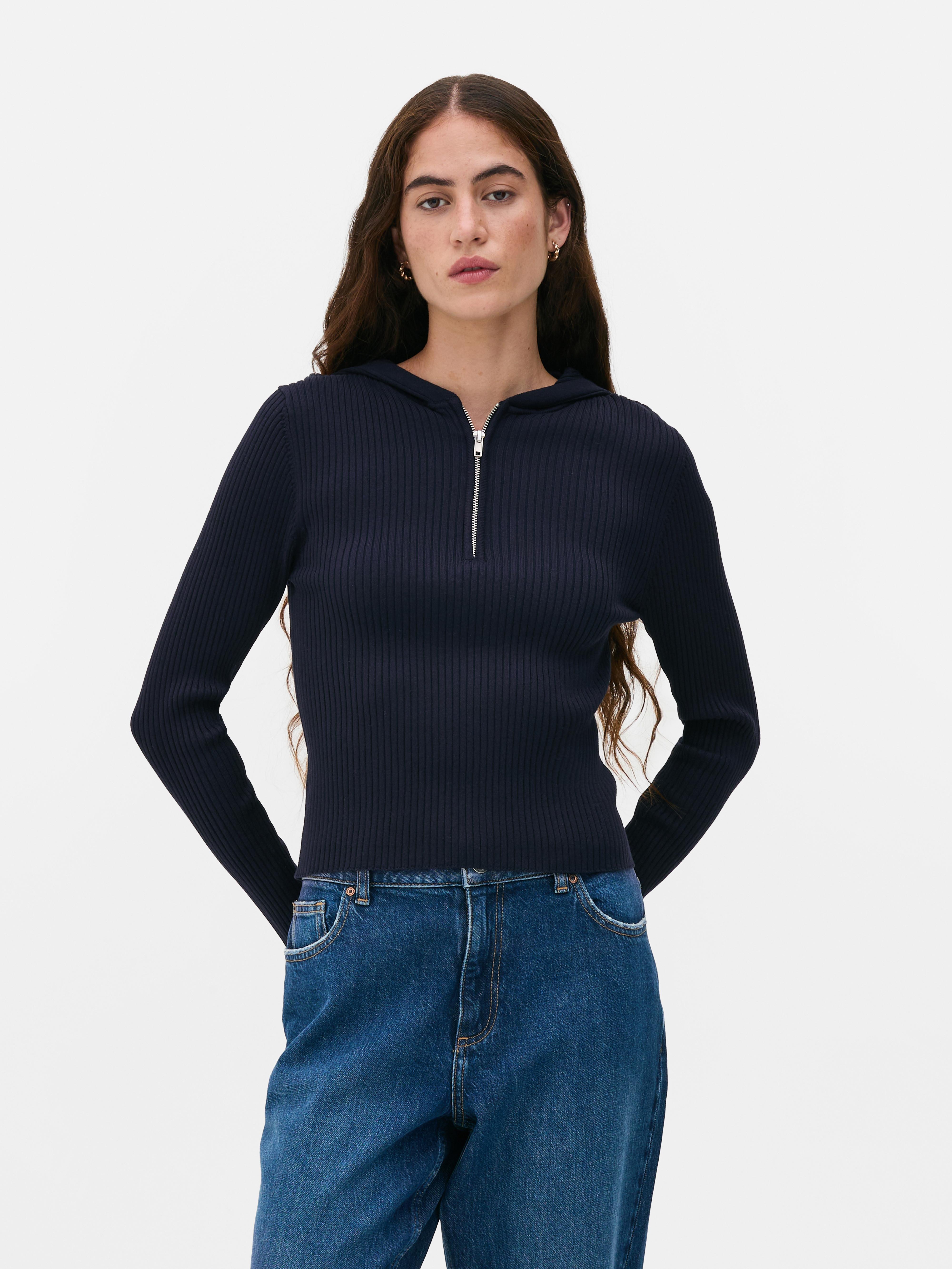 Ribbed Half-Zip Hoodie