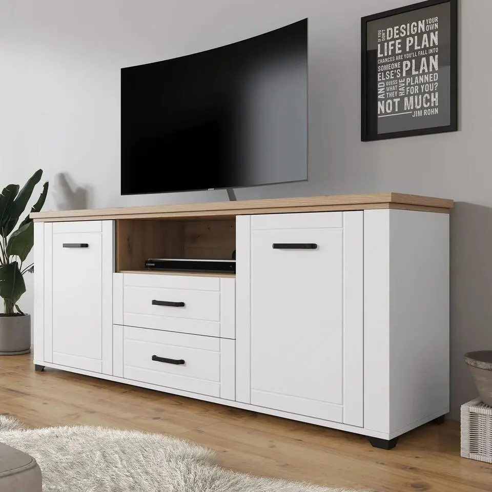 Meubella - TV-Meubel Vernon - Wit - Eiken - 161 cm