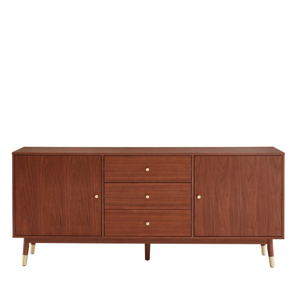 GRUDE - Buffet vintage 2 portes 3 tiroirs en bois L180 cm bois foncé