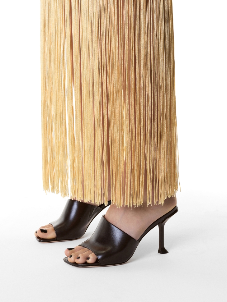 Dark brown mules with a cup heel