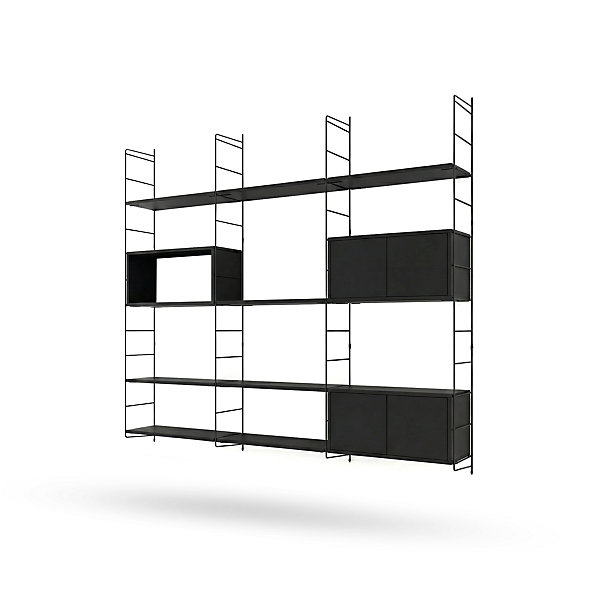 étagère murale modulable avec 4 portes, étagère murale, 8 tablettes et 4 échelles noir GoodHome Rigga H. 171,2 x L. 180 x P. 29 cm