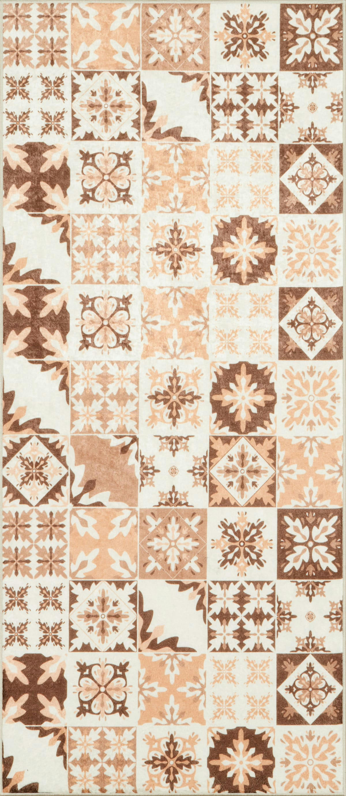 AZULEJO - Tapis de cuisine carreaux de ciment orange 50x100