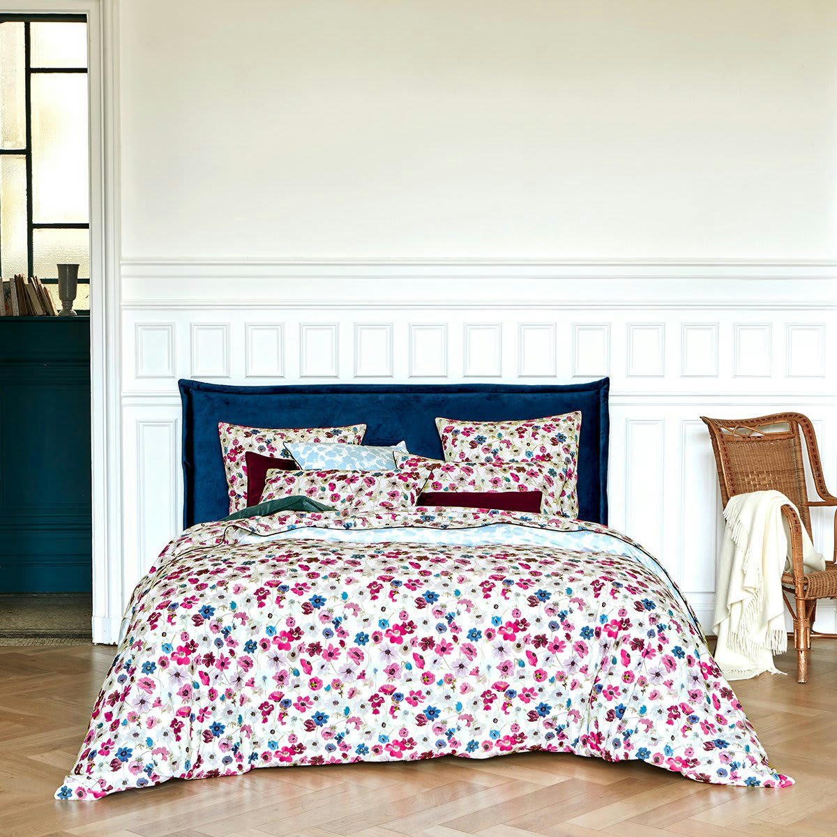PRAIRIE - Housse de couette percale rose foncé 140x200 cm