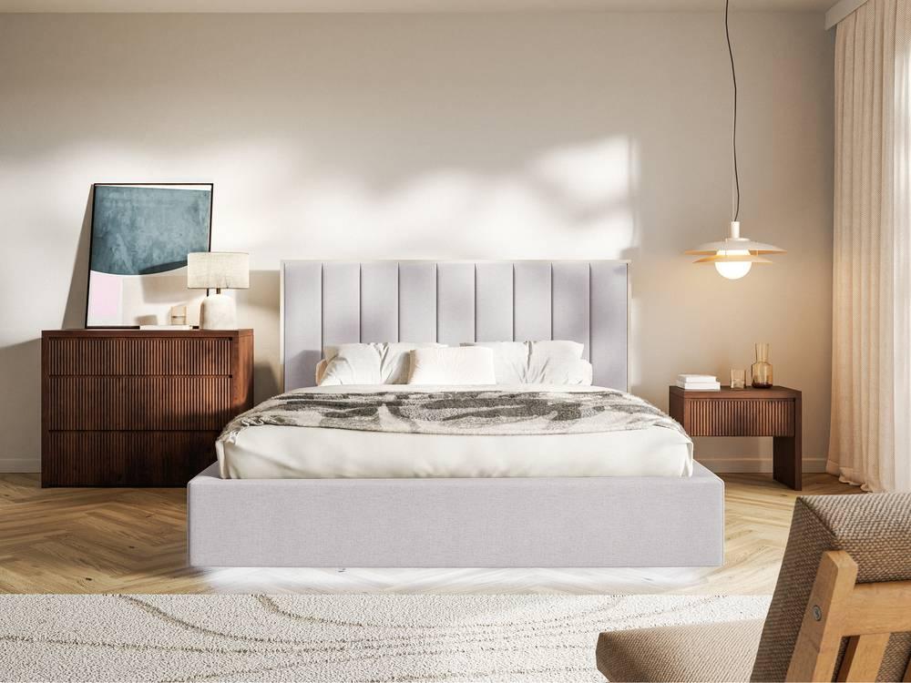 Bedframe Taavi chenille met opbergruimte en verlichting 160 x 200 cm