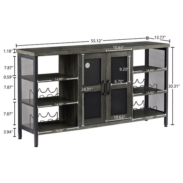 55" Wide Buffet Table with Glass Rack and Wine Bottle Rack
